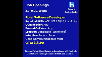 Software developer job opening|best software institute in chennai & bangalore|Besant Technologies