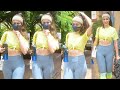 Raai Laxmi In Yoga Outfit,Tight Leggings & Yellow T-Shirt Snapped At Bandra