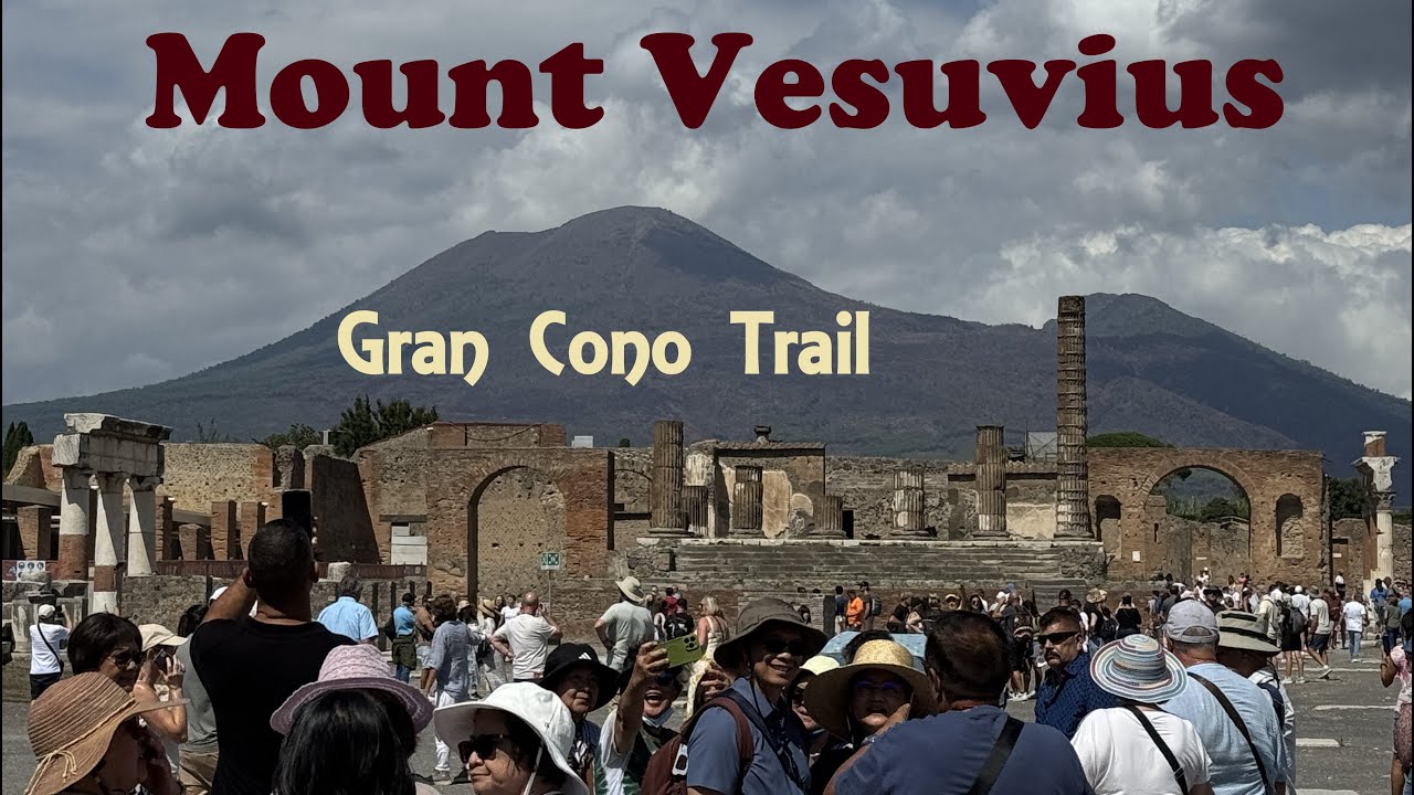 Mount Vesuvius and its primary hiking path to the crater - the Gran Cono Trail. 