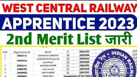 West Central Railway Apprentice 2nd Merit list 2023,Railway Apprentice merit list 2023 #wcr #viral