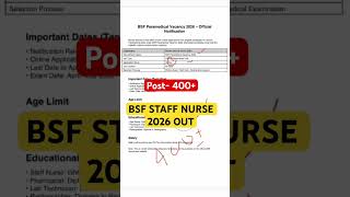 BSF Staff Nurse Vacancy 2026💐BSF Recruitment 2026💐Border Security Force Vacancy 2026