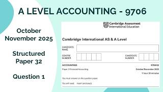 A Level Accounting October November 2025 Paper 32 9706/32 Question 1