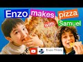 Enzo makes pizza for lunch with his friend, Samuel!