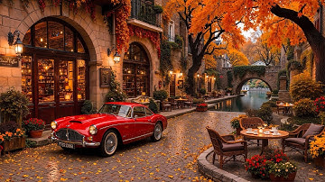 Sweet Fall Morning in Cozy Coffee Shop Street Ambience 🍂 Soft Piano Jazz Music for Work, Great Mood