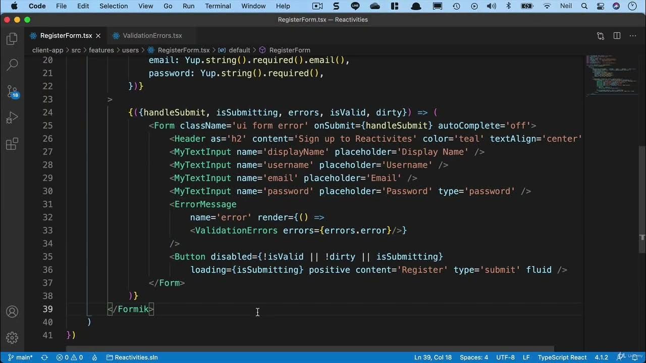 Net Core and React Client side login and registraHandling validation ...
