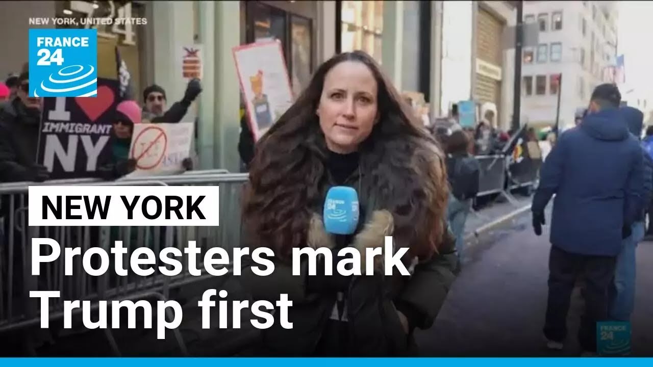 New Yorkers brave bitter cold to protest Trump on inauguration anniversary • FRANCE 24 English