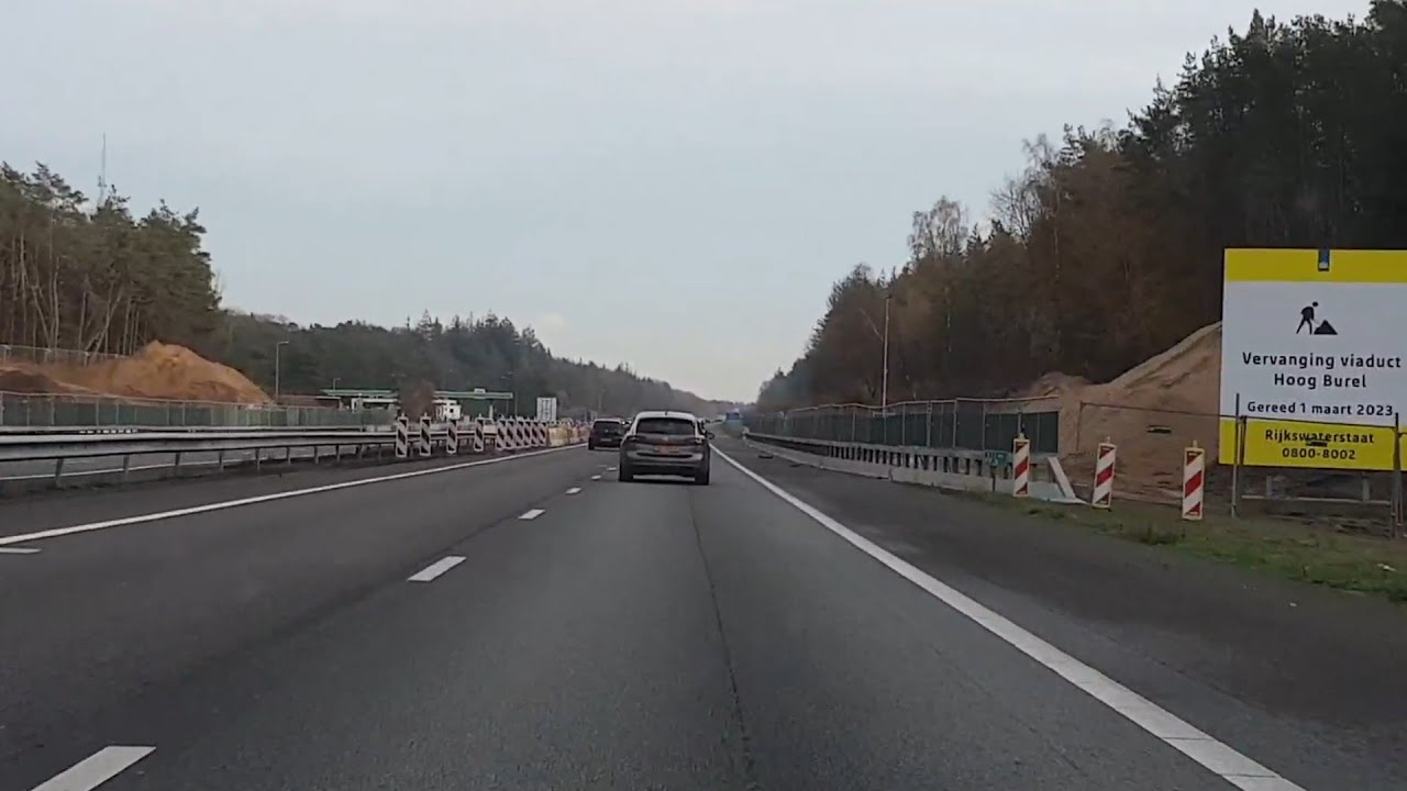 Dashcam Amersfoort: A1 Knooppunt Hoevelaken 》Knooppunt Beekbergen. (Viaduct Hoog-Burel Gesloopt).
