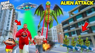 ALIENS Attack EVIL GOD and PENNWISE In GTA 5.. (Horror Mod) | SHINCHAN and CHOP