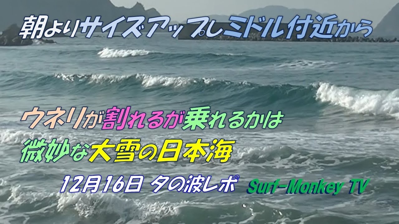 朝よりサイズアップし ミドル付近からウネリが割れるが 乗れるかは微妙な 大雪の日本海 251216 夕方 ~サーフモンキーTV