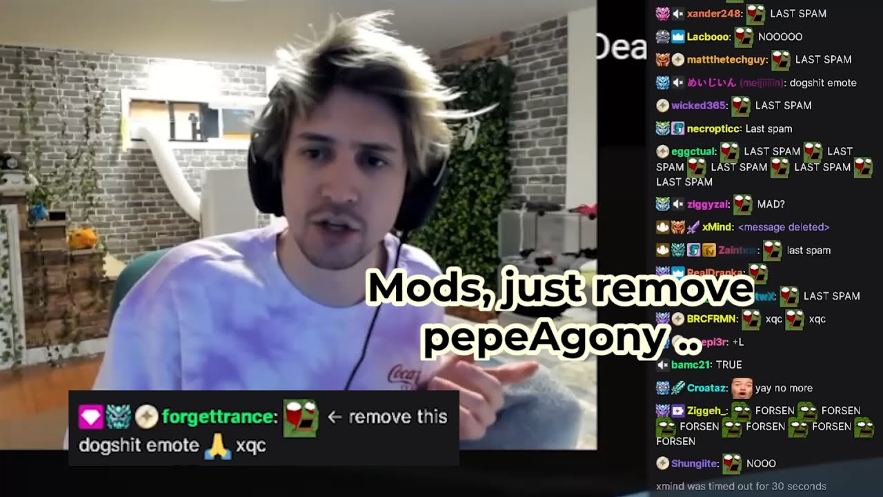 xQc remove pepeAgony emote during livestream YouTube