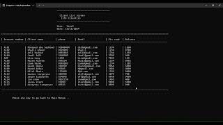 Bank System Console Application in C++ | Output Demo Part 1
