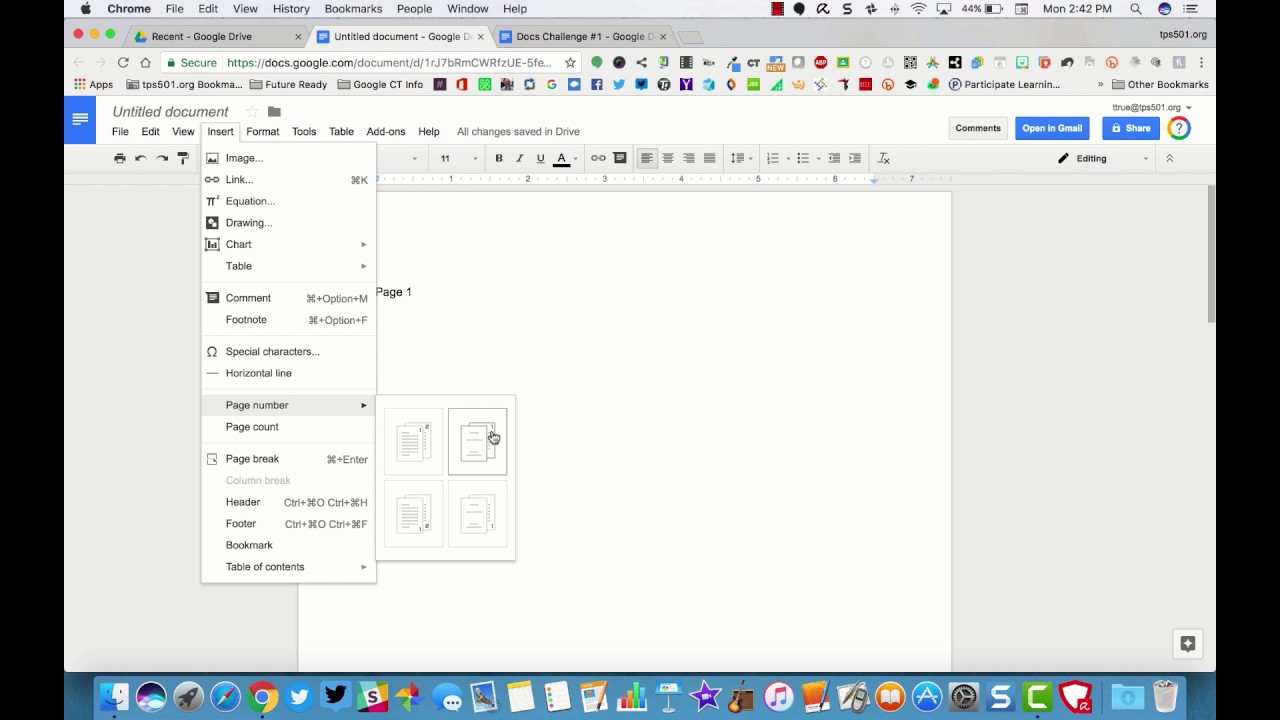 Google Docs - Insert page numbers - YouTube