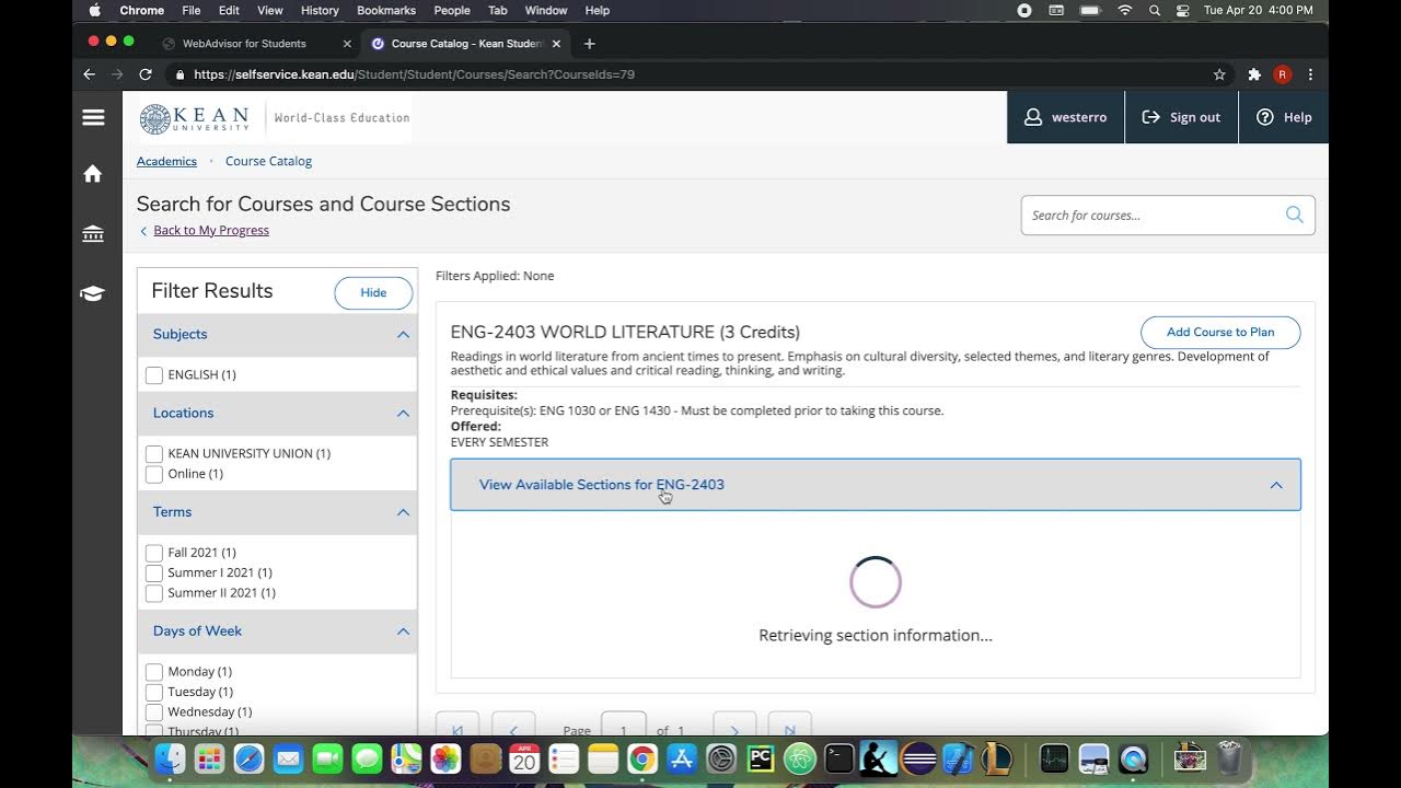 kean class registration YouTube