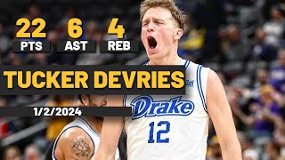 Tucker DeVries Drake Bulldogs 22 PTS 6 AST vs Illinois State Redbirds