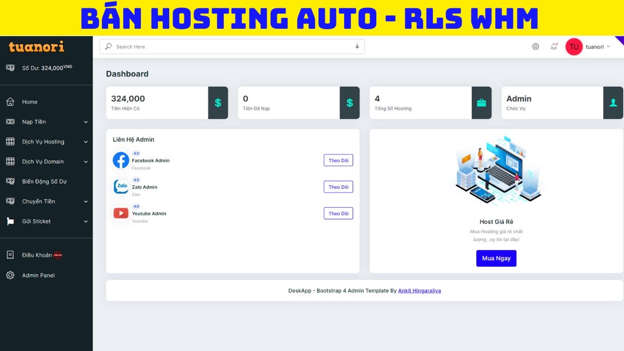 Code bán hosting tự động , reset pass , xóa hosting auto - Liên kết với rls WHM để tạo hosting