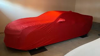GM 2016-2024 Camaro Indoor Car Cover Satin  Stretch Adrenaline Red w/Embossed Camaro Logos w Duffle!