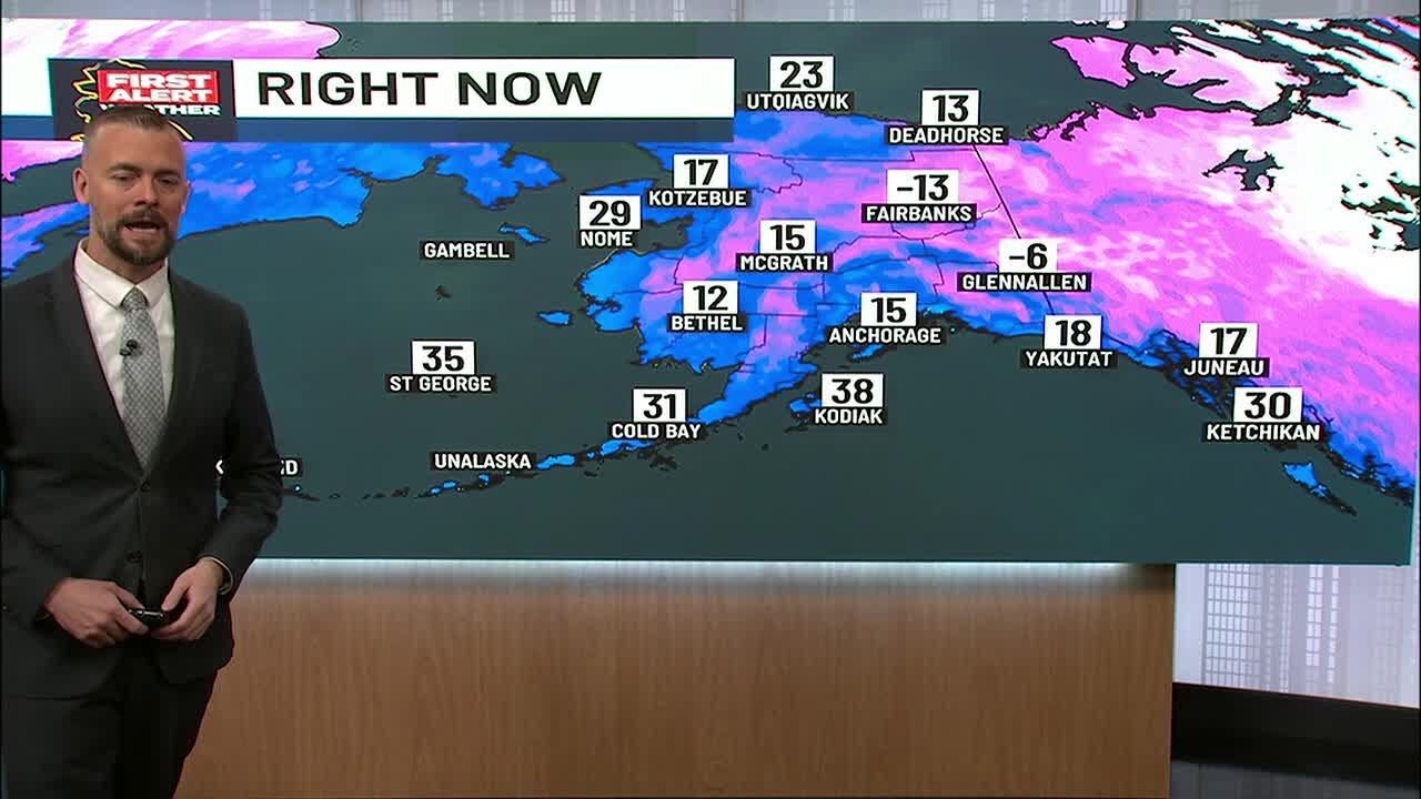 Light snow showers move into the Slope, with snow returning to Southcentral next week