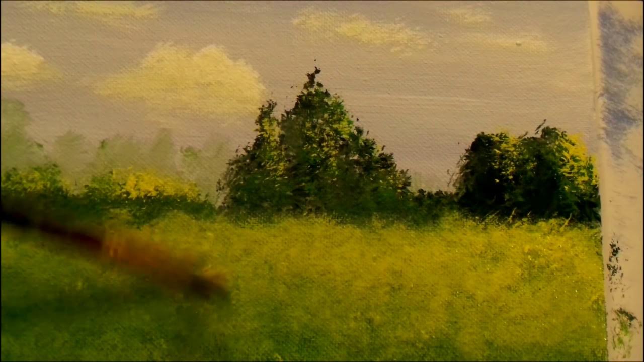 How to paint Grass, Trees, and brushes with Acrylic Paint Lesson 2 Step