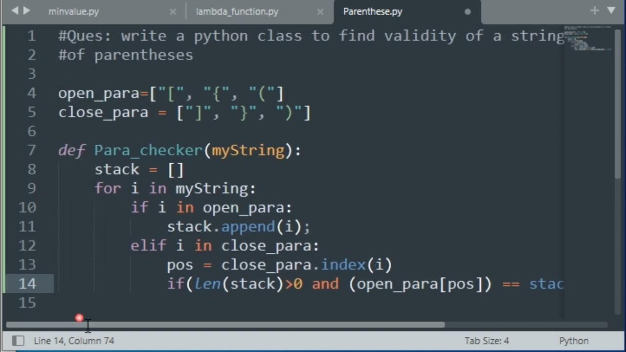 write a python class to find validity of a string of parentheses - YouTube