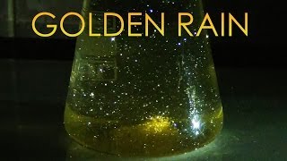 Golden Rain - Growing crystals of lead iodide. Chemical reaction.