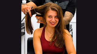 Extreme Long to Short Hair Chop Layered Cut Transformation Before & After