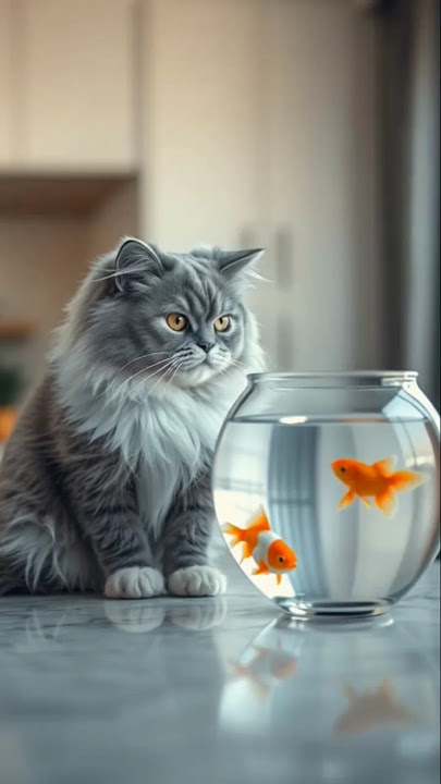 Ash Color Cat Staring at Fish Tank 🐱🐟 #shorts #cat #funnycatvideos