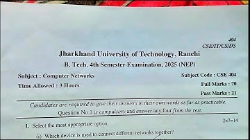 Jut b.tech Computer Network 2025 (NEP) CSE&IT 4th semester 💯 university question paper😍👌