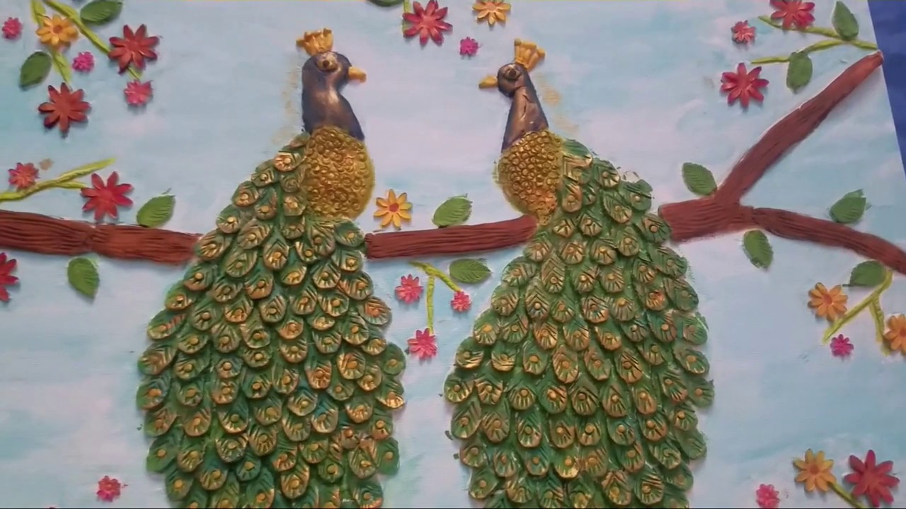 3D peacock clay painting using homemade air dry clay | Best DIY gift