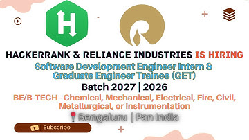 💼 HackerRank Internship + Reliance Graduate Engineer Trainee | Freshers 2026 & 2027 skilllayer