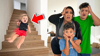 Our Baby Brother Fell Down The STAIRS Prank...