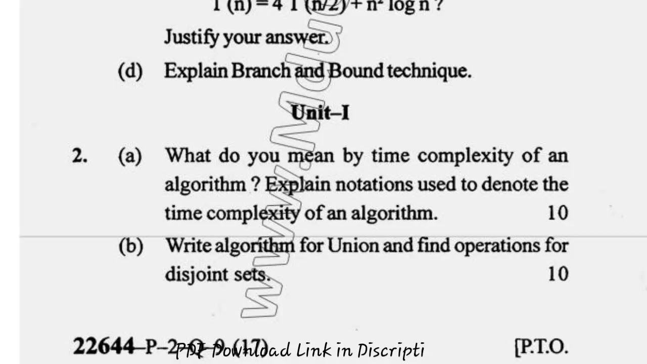 Mtech CSE 2nd Sem CBCS Alorithm Design Question Paper - YouTube