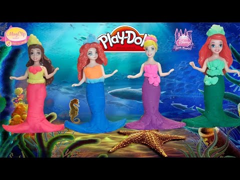 Принцессы Диснея превращаются в русалочек Плей до на русском Play Doh Dress Up Mermaids