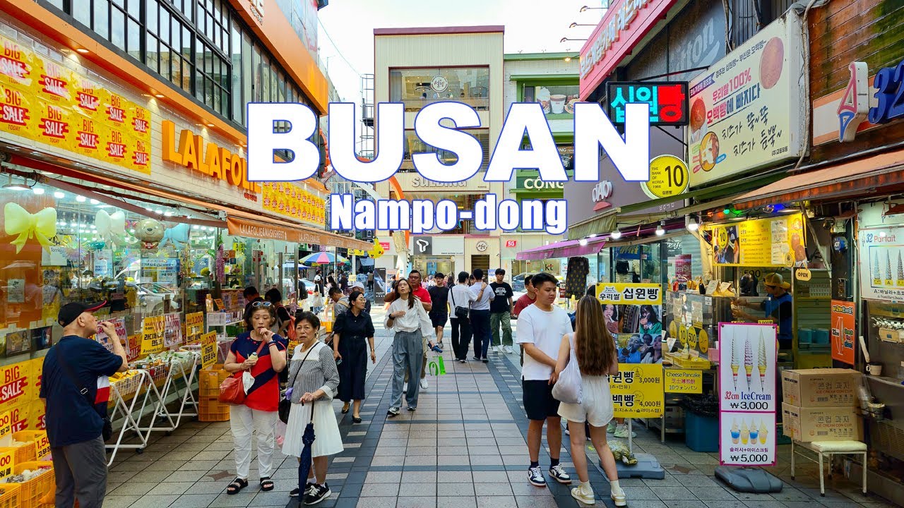 [4K] Прогулка по Пусану: прогулка по торговой и гастрономической улице Намподон
