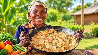 African Village Cooking: Grandma Makes Vegetable Rice and Beans Stew |