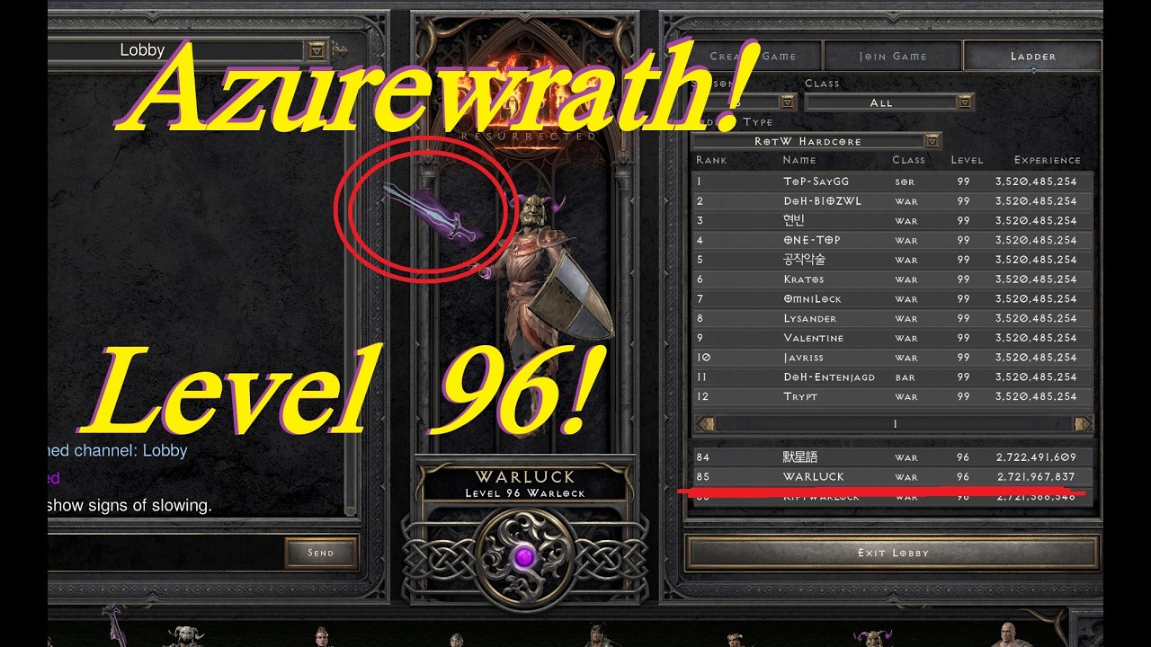 D2R Hardcore Ladder | TZ's till 99!! | Azurewrath Warlock Build! #d2rladderstart #d2resurrected #d2r