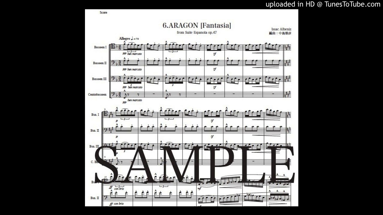 楽譜】アルベニス「アラゴン 」バスーン四重奏版 / イサーク