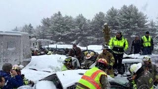 Blizzard conditions trigger 40-car pileup in Northeast