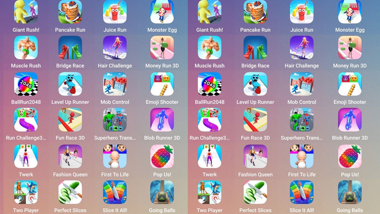 Bridge Race,Hair Challenge,Money Run 3D,Ball Run 2048,Level Up Runner,Mob Control,Emoji Shooter,..