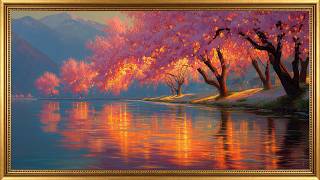 Shimmering Cherry Blossom Sunset | Elegant Spring Painting | Frame TV Art Screensaver 4K with Music screenshot 5