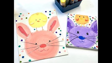Acrylic painting- Fluffy bunny & Chick! Easter Painting for kids and families. #StayHome #MakeArt