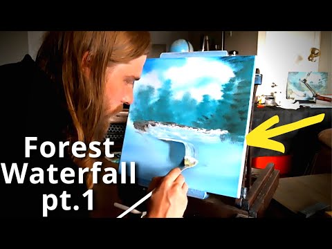 How to paint a Forest Waterfall landscape oil painting tutorial pt.1