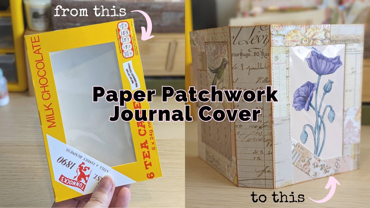 Paper Patchwork Journal Cover From Scraps & Packaging Using Up Paper Scraps Junk Journal