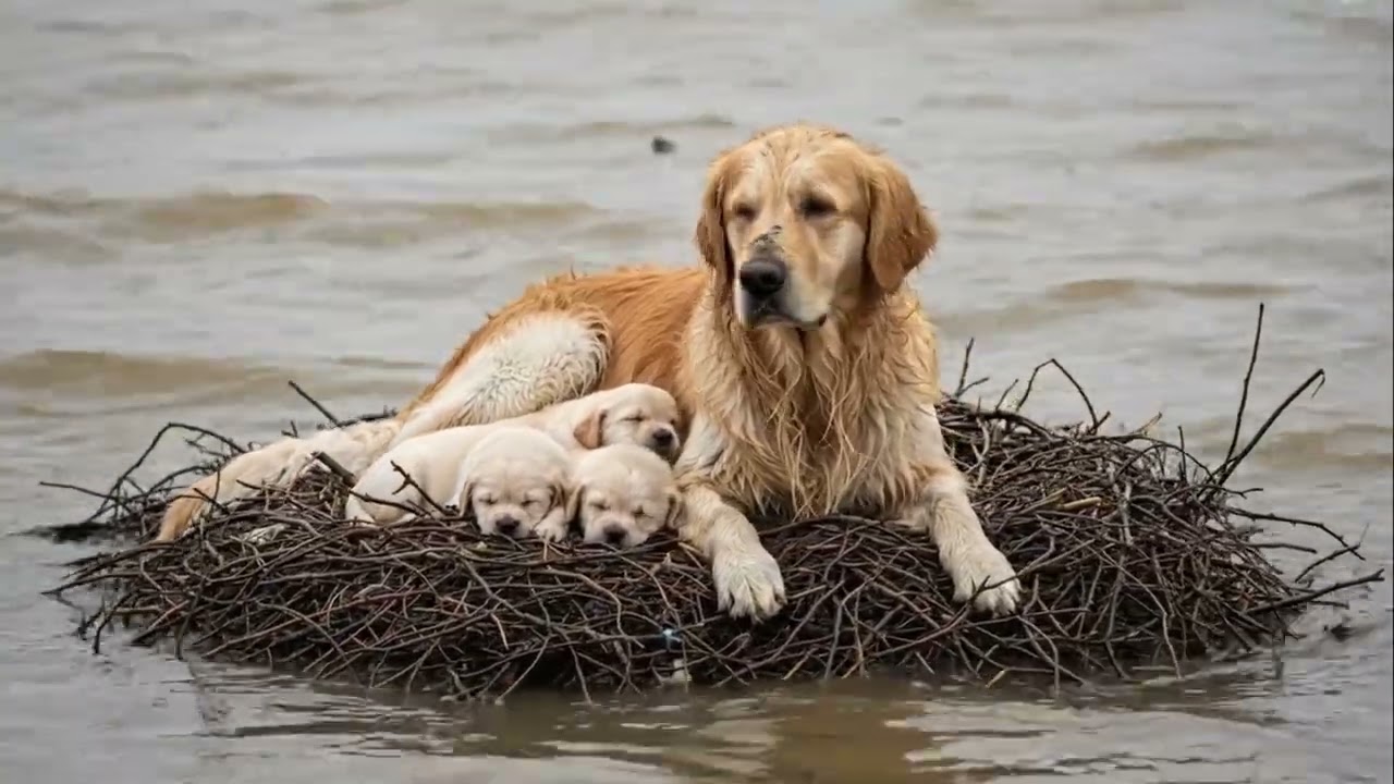 MIRACLE FLOOD RESCUE: Helpless Mother Dog Clings to Babies in Raging Water