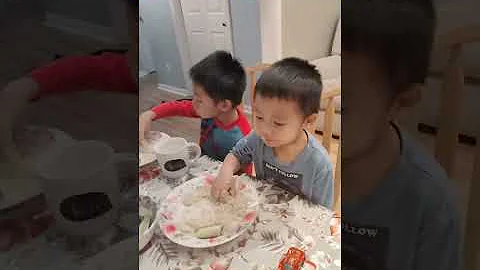 Eating rice with fish paste
