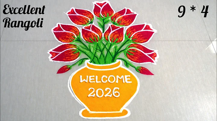 🌺New year 2026 flower rangoli 🌺9*4 dots kolam #yt #trending #2026 #viralvideo @excellentrangoli