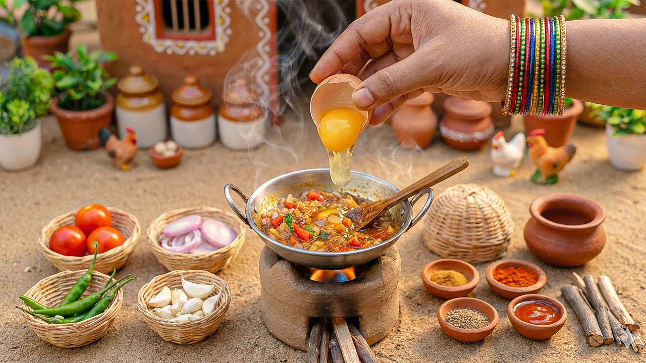 How to Make Miniature Village Omelette Cooking 🍳 Real Egg in Tiny Clay Kitchen🔥Yummy Cooking