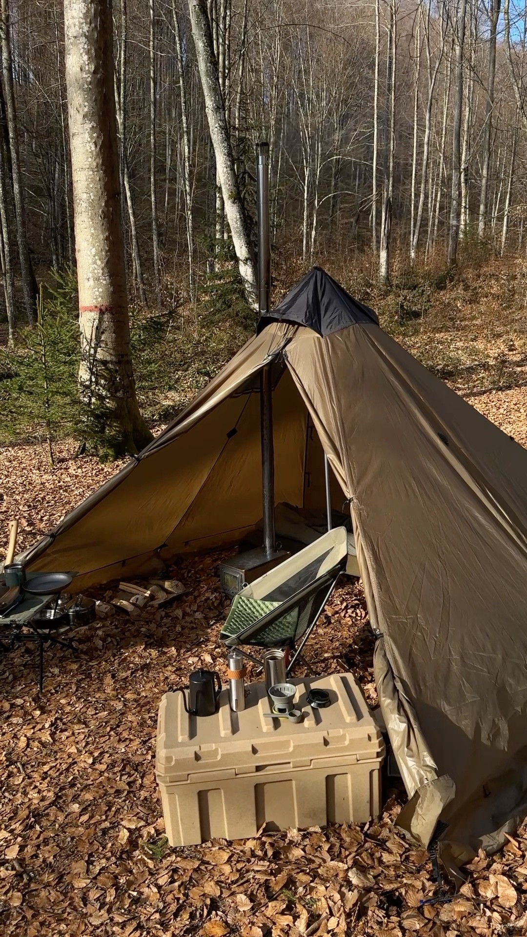 Assembling Titanium Wood Stove for Solo Hot Tent Camping