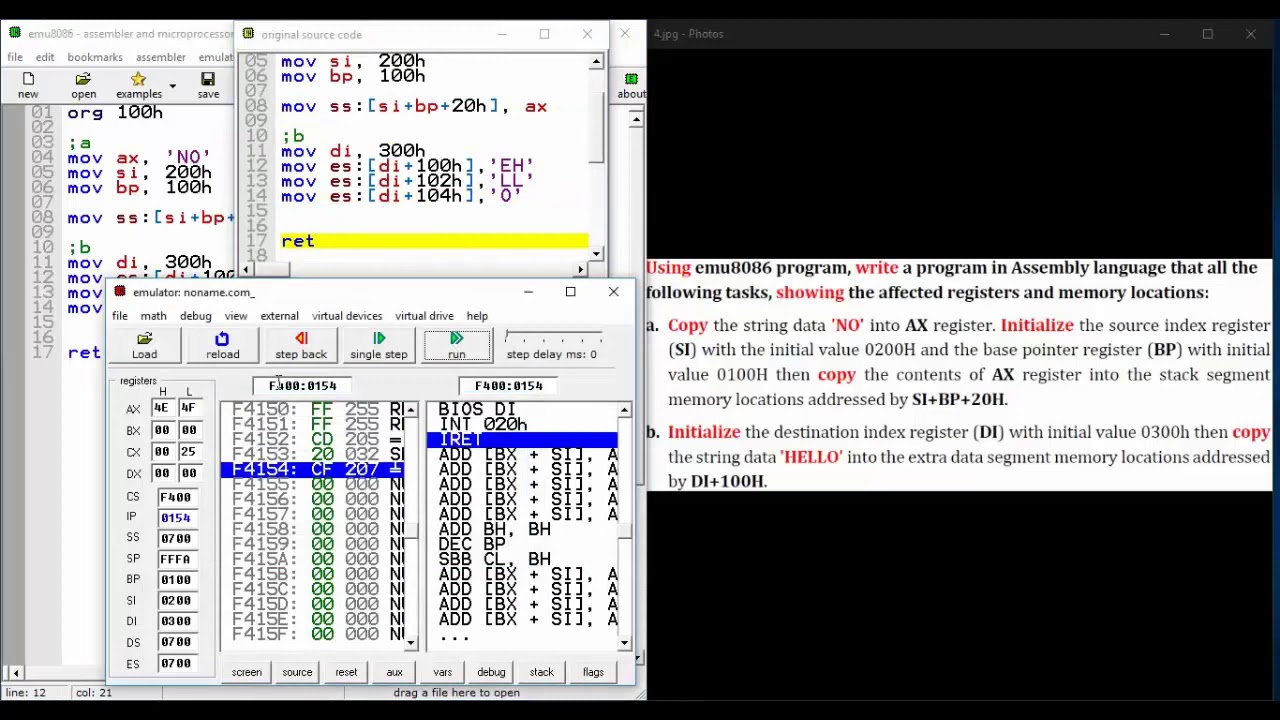 الفيديو الثاني لحل أسئلة العملي مايكروبروسيسور وأسمبلي على برنامج EMU8086