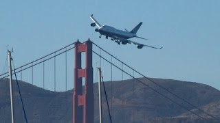 Amazing 747 jumbo jet low pass over the Golden Gate, 