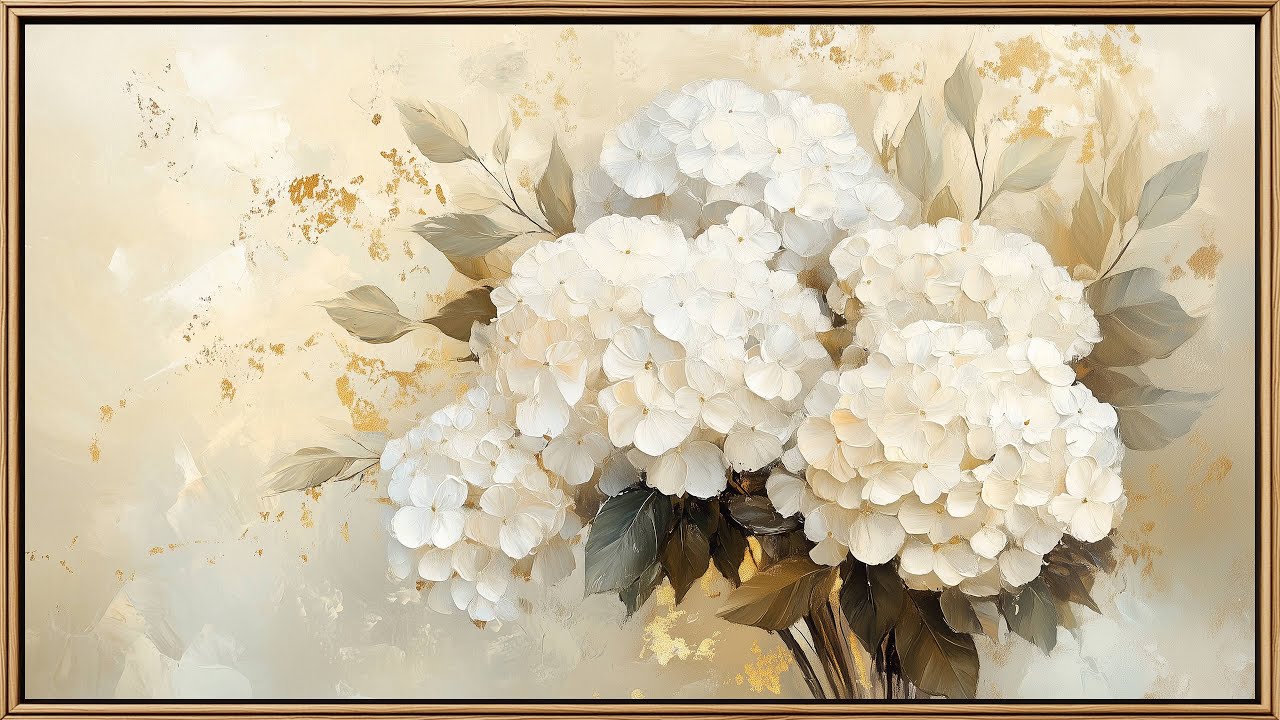 Luxury White Hydrangea Painting | TV Wallpaper | Art Framed Screensaver | Art for Your TV | 4K